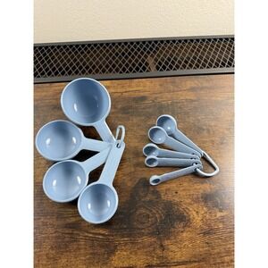 Kitchen Aid Teal Measuring Cups And Spoons, Set Of 9, Soft Grip Handles EUC!